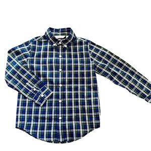 Janie and Jack boys collared button down shirt in blue and green holiday plaid